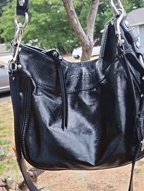 Coach . Leather Shoulder Bag with Silver Hardware